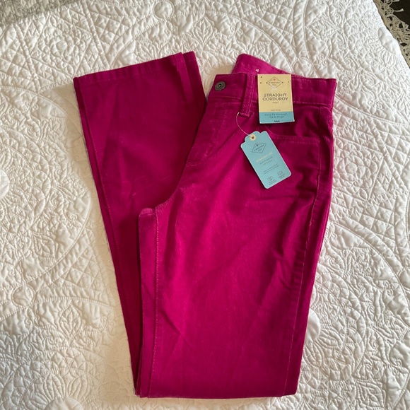 St. John's Bay Straight Corduroy Pants Women's Size 4 Mid Rise FESTIVAL FUCHSIA - Picture 2 of 11